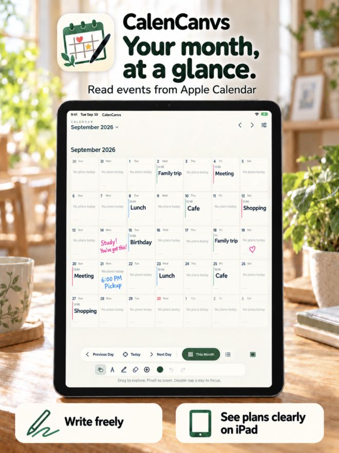 Actual app screen with sample events